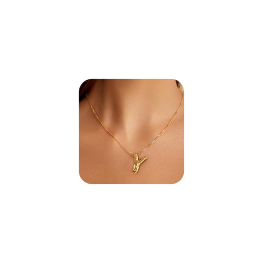 BAYLAY Initial Necklaces for Women - 18K Gold Filled Bubble Letter Necklace Gold Dainty Initial Letter Y Necklace Ballon Bubble Letter Necklace Gold Jewely Bubble Letter Necklace for Women
