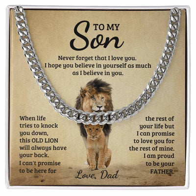 Cuban Link Chain for Son from Dad – Meaningful “Old Lion” Necklace, Inspirational Gift for Son