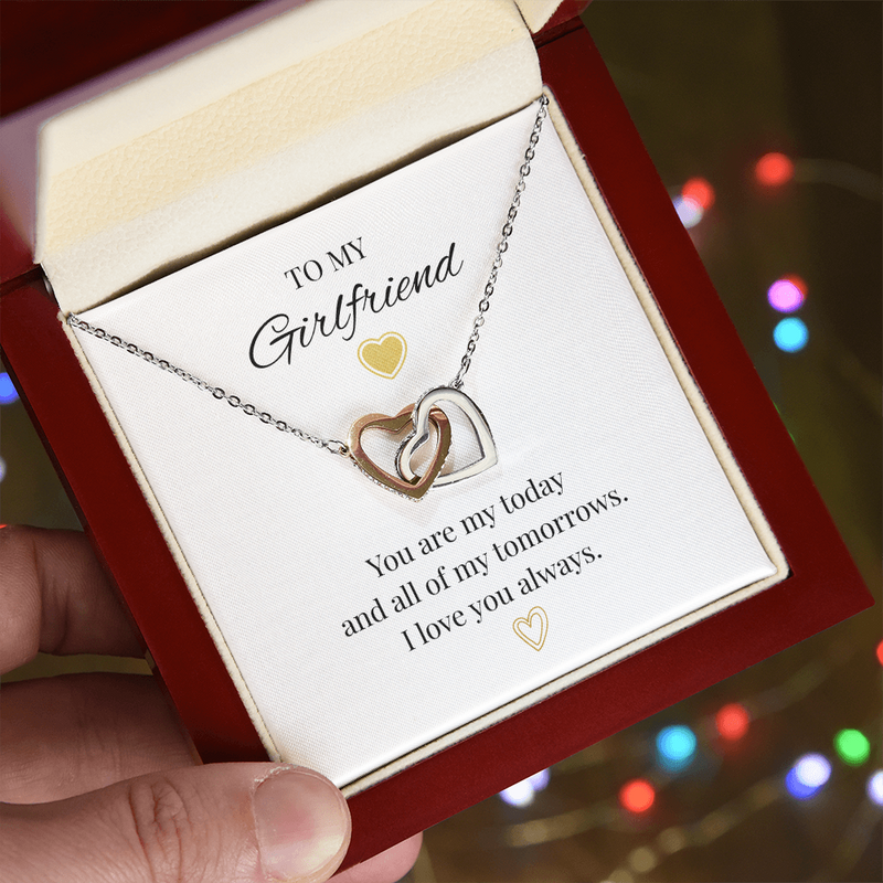 To My Girlfriend Interlocking Hearts Necklace – “You Are My Today & All My Tomorrows” Romantic Gift for Her