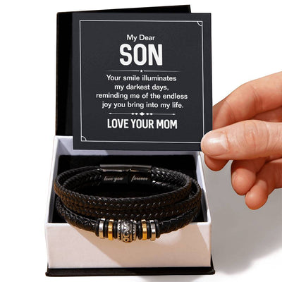 Bracelet for Son from Mom – Meaningful “My Dear Son” Gift, Inspirational Leather Bracelet for Son