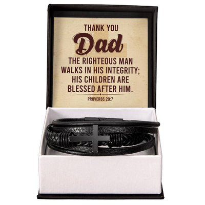 Dad Cross Bracelet – Christian Gift for Dad, Proverbs 20:7 Bible Verse Bracelet Father Gift