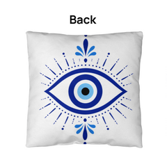 Greek Evil Eye Throw Pillow – “Under the Blue Eye, Always Protected” Good Luck & Protection Home Decor