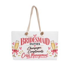 Bridesmaid Weekend Tote Bag – “Bridesmaid Duties” Wedding Party Gift, Bridal Party Travel Bag & Bridesmaid Thank You Gift