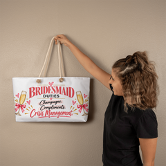 Bridesmaid Weekend Tote Bag – “Bridesmaid Duties” Wedding Party Gift, Bridal Party Travel Bag & Bridesmaid Thank You Gift