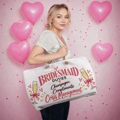 Bridesmaid Weekend Tote Bag – “Bridesmaid Duties” Wedding Party Gift, Bridal Party Travel Bag & Bridesmaid Thank You Gift