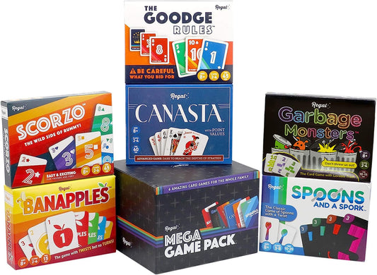 Regal Games Fun Card Games Set for Adults - Canasta Spoons and a Spork Garbage Monsters ScorZo The Goodge Rules and Banapples Decks - Fun & Travel Playing Cards for Family Game Night